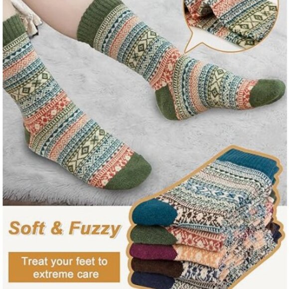 NWT - Wool Blend Patterned  Socks - 5 pair,  one size fits US 6-10 - Picture 1 of 12